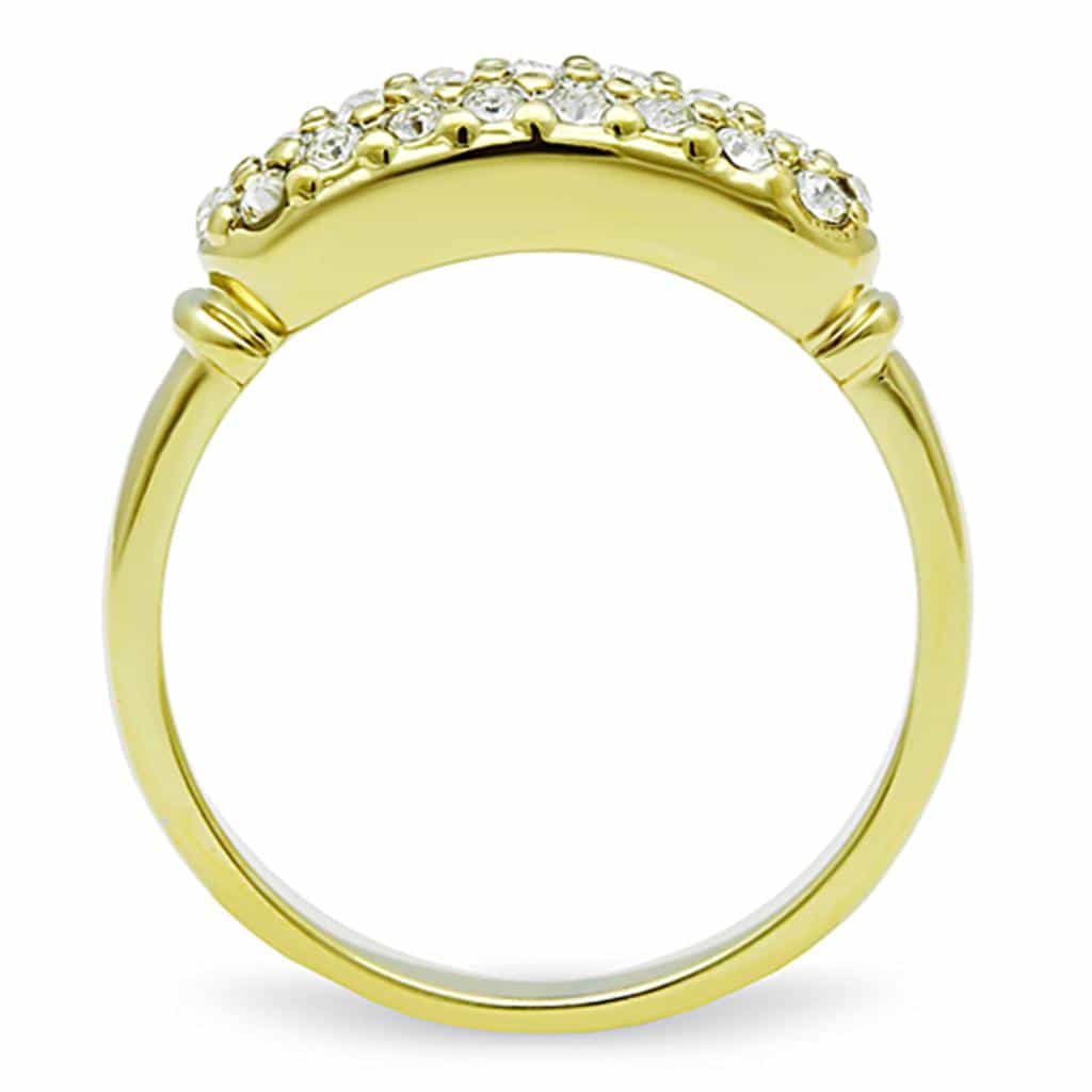 Stainless Steel Gold CZ Pave Diagonal Band Ring view 7