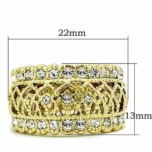 Stainless Steel Gold CZ Filigree Lattice Wide Dome Ring view 2