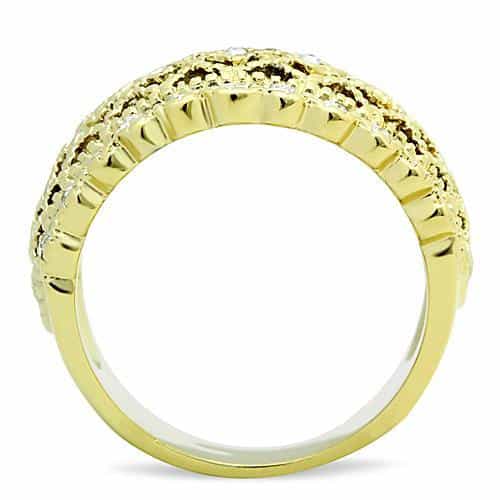 Stainless Steel Gold CZ Filigree Lattice Wide Dome Ring view 7