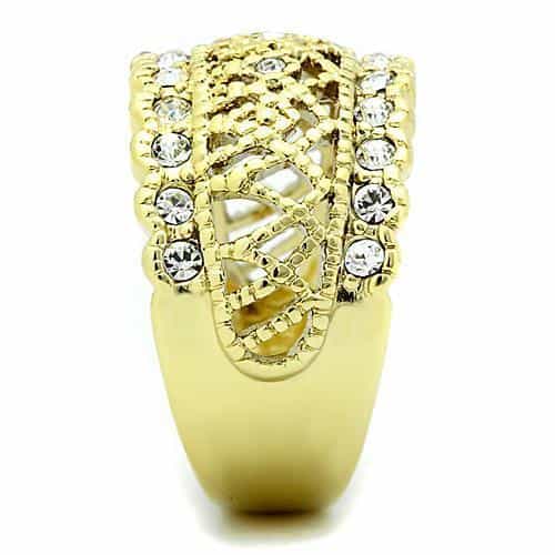 Stainless Steel Gold CZ Filigree Lattice Wide Dome Ring view 8