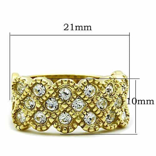 Stainless Steel Gold CZ Heart Cluster Link Band Ring view 6