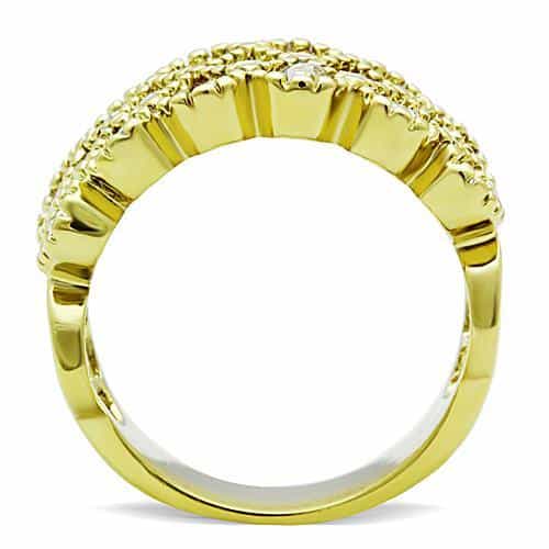 Stainless Steel Gold CZ Heart Cluster Link Band Ring view 7