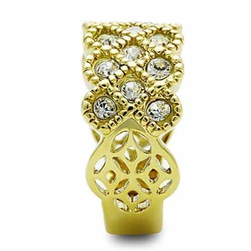 Stainless Steel Gold CZ Heart Cluster Link Band Ring view 8