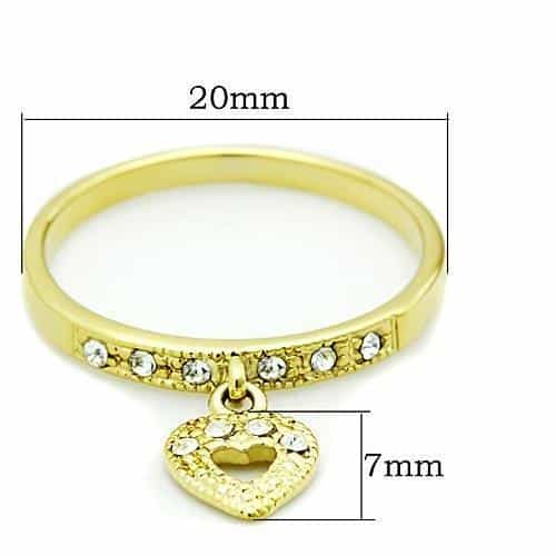 Stainless Steel Gold CZ Heart Charm Dangle Ring view 2