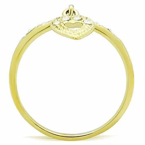 Stainless Steel Gold CZ Heart Charm Dangle Ring view 3