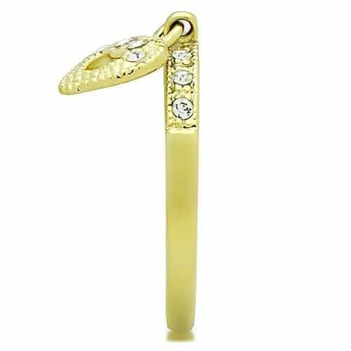 Stainless Steel Gold CZ Heart Charm Dangle Ring view 8