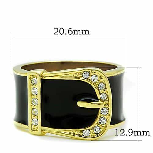 Stainless Steel Gold Black Enamel Belt Buckle Multi Crystal Ring view 6