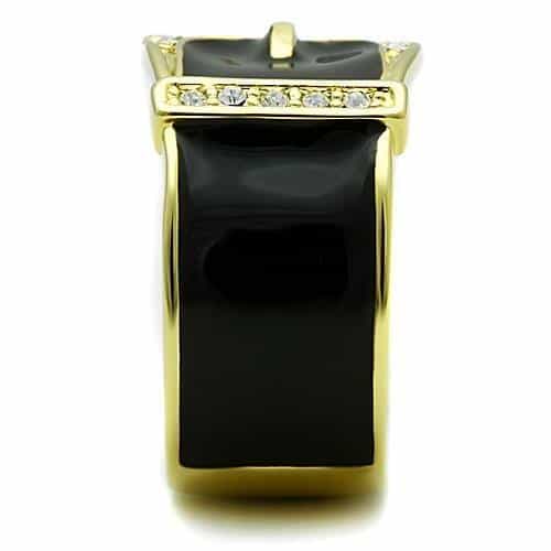 Stainless Steel Gold Black Enamel Belt Buckle Multi Crystal Ring view 8