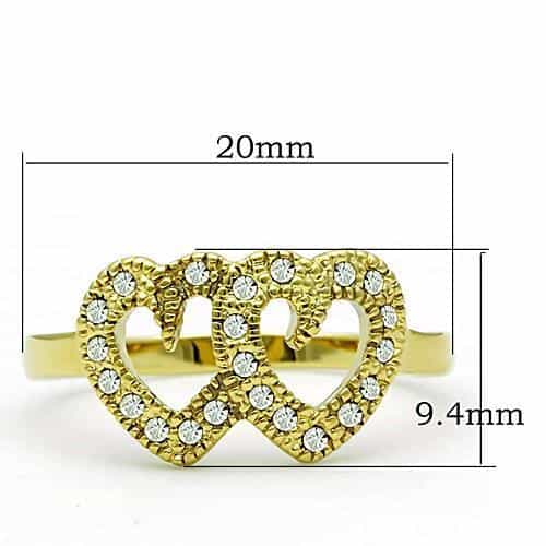 Stainless Steel Gold CZ Double Heart Cutout Ring view 6