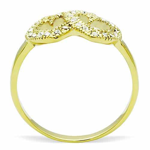 Stainless Steel Gold CZ Double Heart Cutout Ring view 3