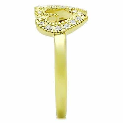 Stainless Steel Gold CZ Double Heart Cutout Ring view 4