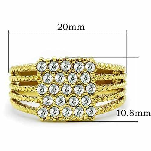 Stainless Steel Gold CZ Pave Rope Border Dome Ring view 6