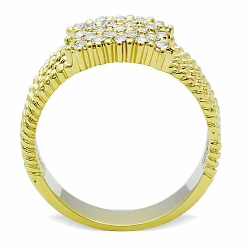 Stainless Steel Gold CZ Pave Rope Border Dome Ring view 7