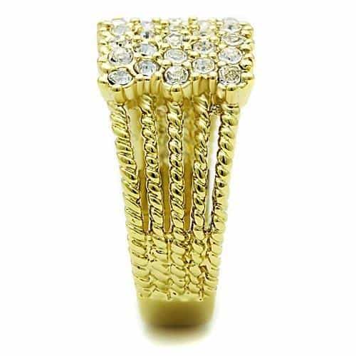 Stainless Steel Gold CZ Pave Rope Border Dome Ring view 8