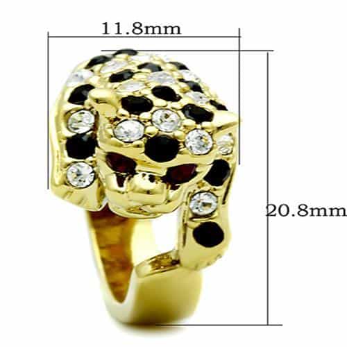 Stainless Steel Gold Crystal Leopard Head Ring view 7