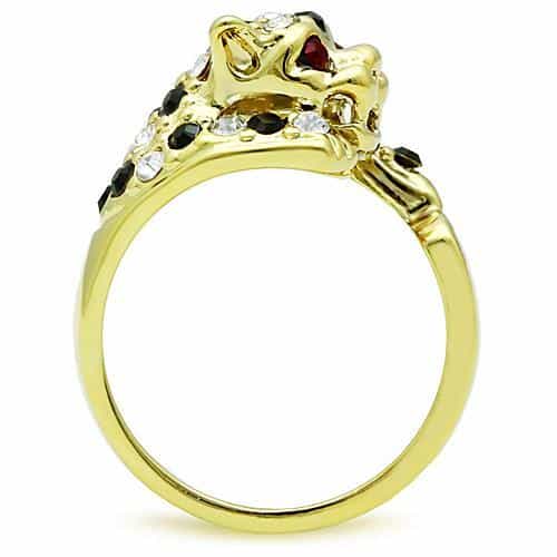 Stainless Steel Gold Crystal Leopard Head Ring view 8