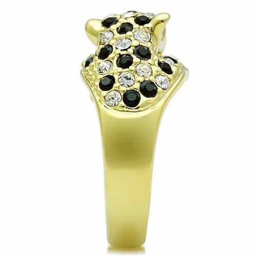Stainless Steel Gold Crystal Leopard Head Ring view 9