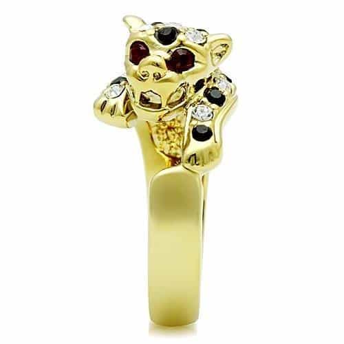 Stainless Steel Gold Crystal Leopard Head Ring view 10