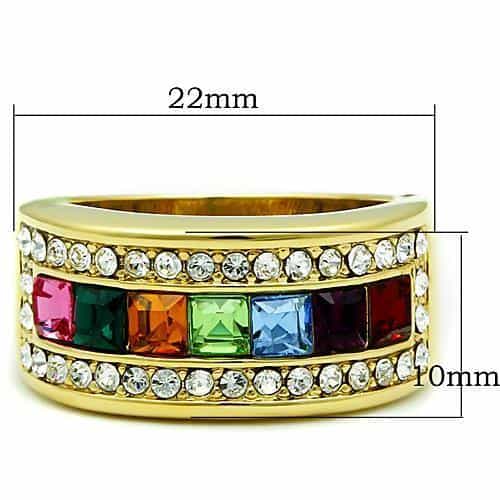 Stainless Steel Gold Rainbow Crystal Channel CZ Border Ring view 6