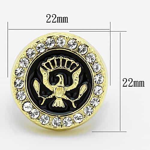 Stainless Steel Gold CZ Eagle Seal Enamel Signet Ring view 2