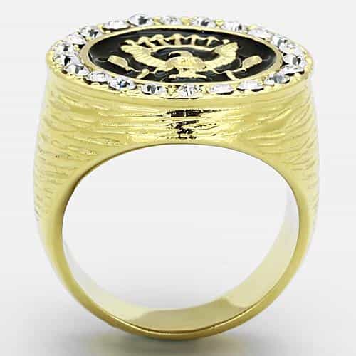 Stainless Steel Gold CZ Eagle Seal Enamel Signet Ring view 3