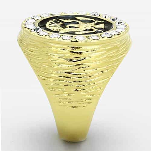 Stainless Steel Gold CZ Eagle Seal Enamel Signet Ring view 4
