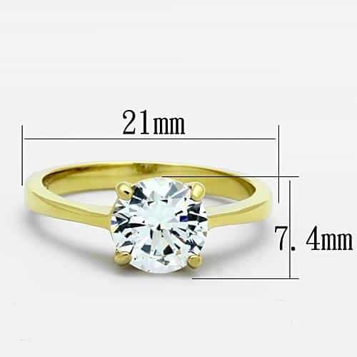 Stainless Steel Gold CZ Round Solitaire Six Prong Ring view 7