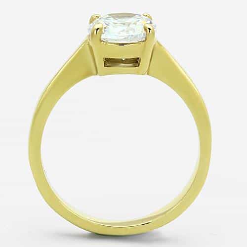 Stainless Steel Gold CZ Round Solitaire Six Prong Ring view 8