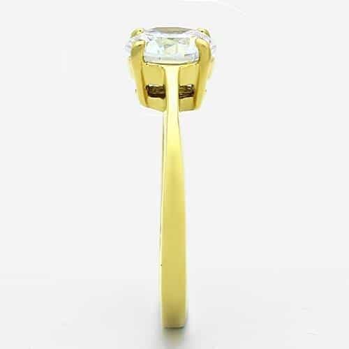 Stainless Steel Gold CZ Round Solitaire Six Prong Ring view 9