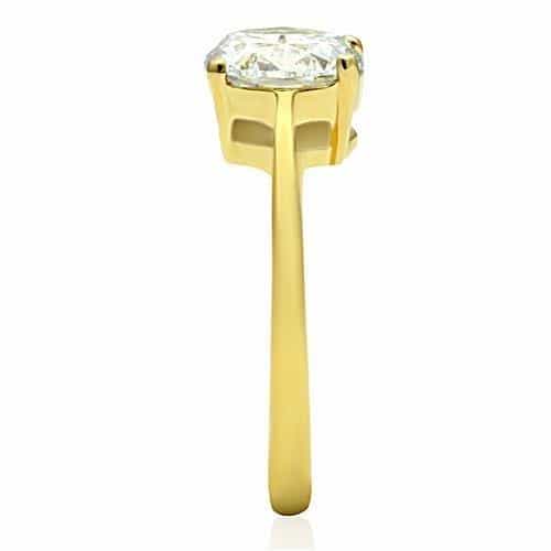 Stainless Steel Gold CZ Round Solitaire Six Prong Ring view 5