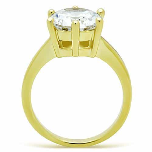 Stainless Steel Gold CZ Round Twisted Shank Ring view 7