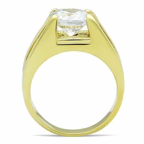 Stainless Steel Gold CZ Princess Filigree Mens Signet Ring view 7