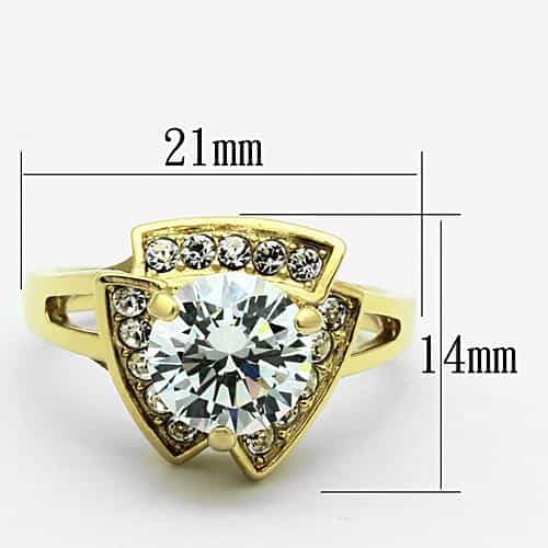 Stainless Steel Gold CZ Round Solitaire Pave Chevron Ring view 6
