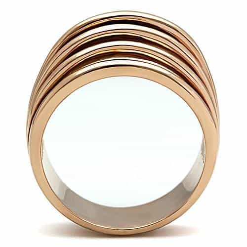 Stainless Steel Rose Gold Grooved Wide Band Ring view 3