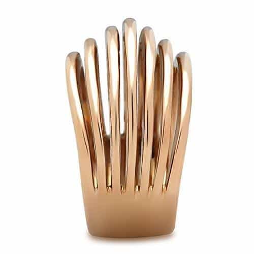 Stainless Steel Rose Gold Grooved Wide Band Ring view 4