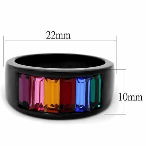 Stainless Steel Black IP Rainbow Baguette Channel Wide Ring view 2