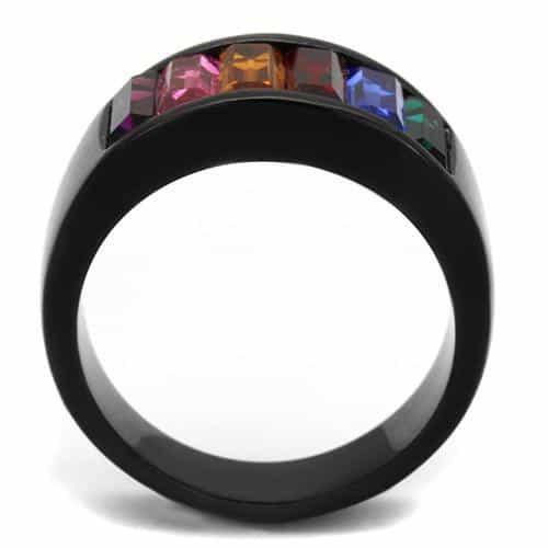 Stainless Steel Black IP Rainbow Baguette Channel Wide Ring view 3
