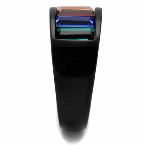 Stainless Steel Black IP Rainbow Baguette Channel Wide Ring view 4