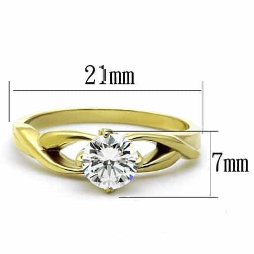 Stainless Steel Gold CZ Round Solitaire Split Shank Ring view 2