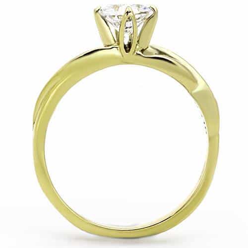Stainless Steel Gold CZ Round Solitaire Split Shank Ring view 3