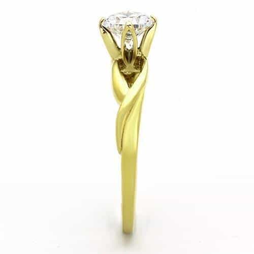 Stainless Steel Gold CZ Round Solitaire Split Shank Ring view 8