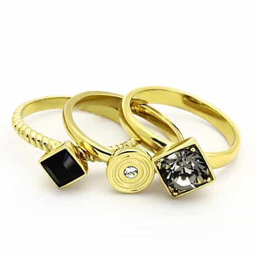 Stainless Steel Gold Grey Black Crystal Triple Stackable Set Ring view 6