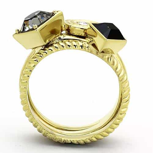 Stainless Steel Gold Grey Black Crystal Triple Stackable Set Ring view 3