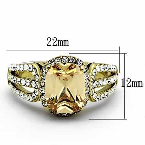 Stainless Steel Gold Champagne Crystal Cushion CZ Swirl Ring view 6