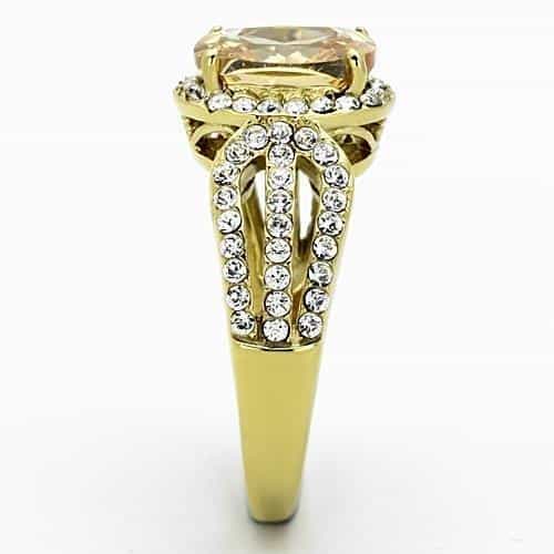 Stainless Steel Gold Champagne Crystal Cushion CZ Swirl Ring view 8