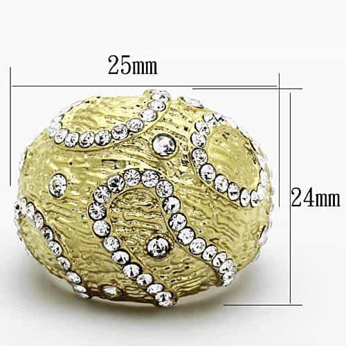 Stainless Steel Gold Textured CZ Stripe Dome Ring view 2