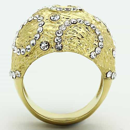Stainless Steel Gold Textured CZ Stripe Dome Ring view 7
