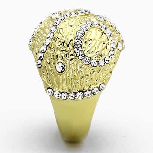 Stainless Steel Gold Textured CZ Stripe Dome Ring view 4