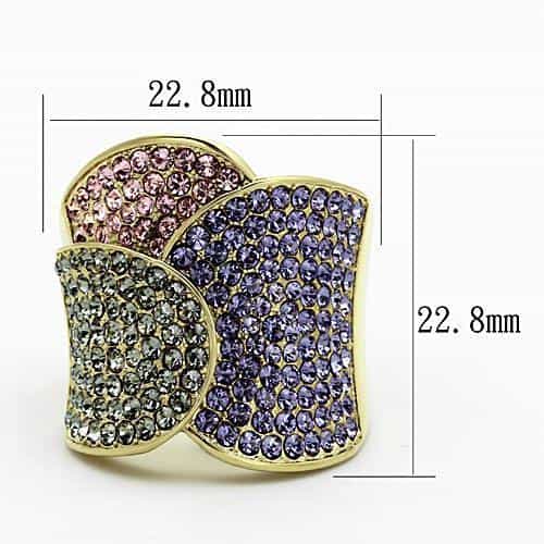 Stainless Steel Gold Multi Crystal Pave Heart Ring view 6