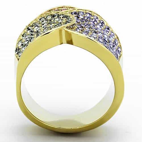 Stainless Steel Gold Multi Crystal Pave Heart Ring view 7